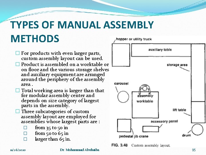 TYPES OF MANUAL ASSEMBLY METHODS � For products with even larger parts, custom assembly