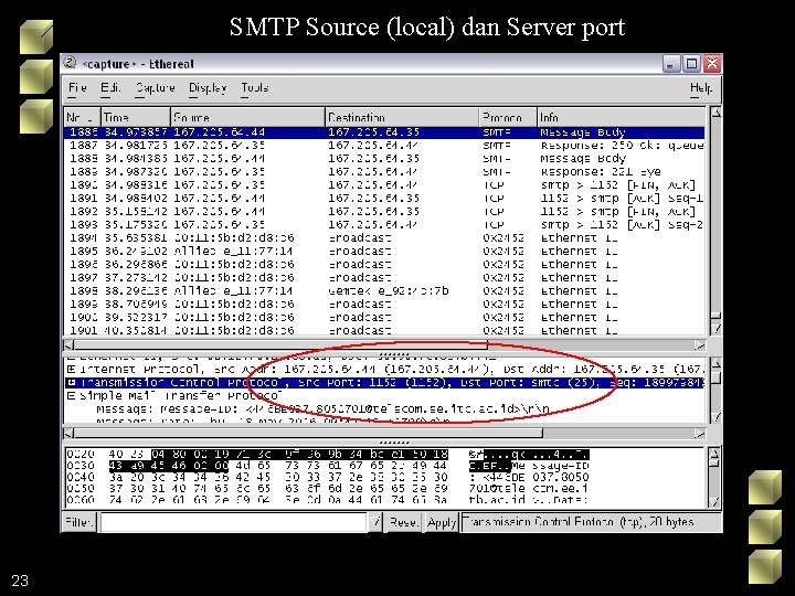 SMTP Source (local) dan Server port 23 