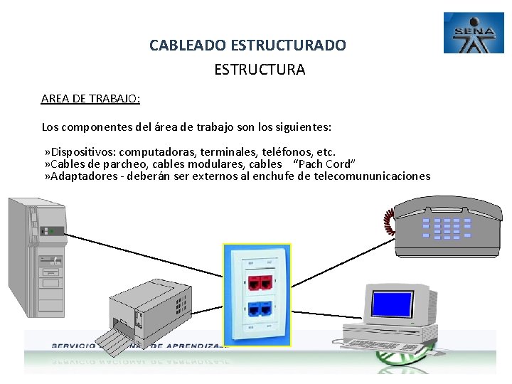 CABLEADO ESTRUCTURA AREA DE TRABAJO: Los componentes del área de trabajo son los siguientes: