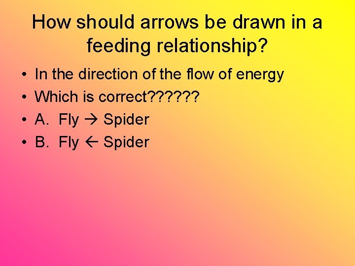 How should arrows be drawn in a feeding relationship? • • In the direction
