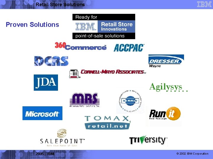 Retail Store Solutions Proven Solutions 2005 | IBM © 2002 IBM Corporation 