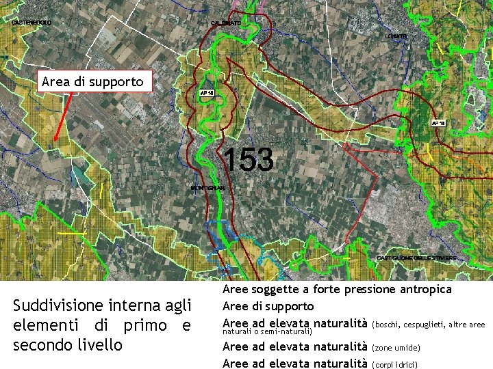 Area di supporto Suddivisione interna agli elementi di primo e secondo livello Aree soggette