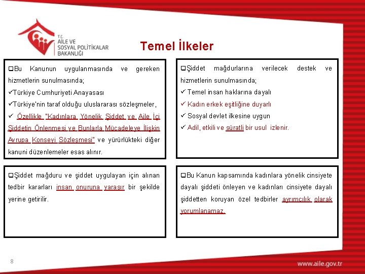 Temel İlkeler q. Bu Kanunun uygulanmasında ve gereken qŞiddet hizmetlerin sunulmasında; üTürkiye Cumhuriyeti Anayasası