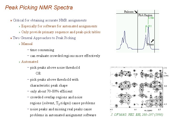 Peak Picking NMR Spectra t t Critical for obtaining accurate NMR assignments Ø Especially