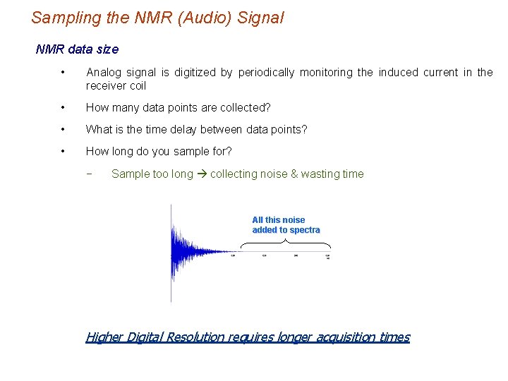 Sampling the NMR (Audio) Signal NMR data size • Analog signal is digitized by