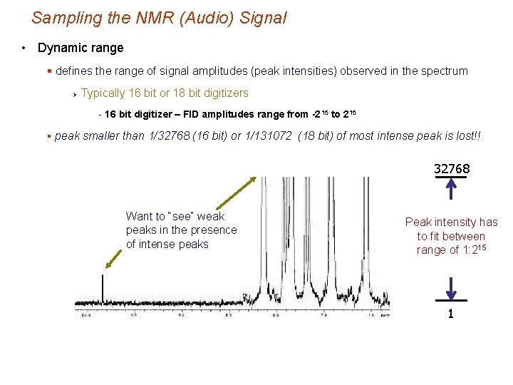 Sampling the NMR (Audio) Signal • Dynamic range § defines the range of signal