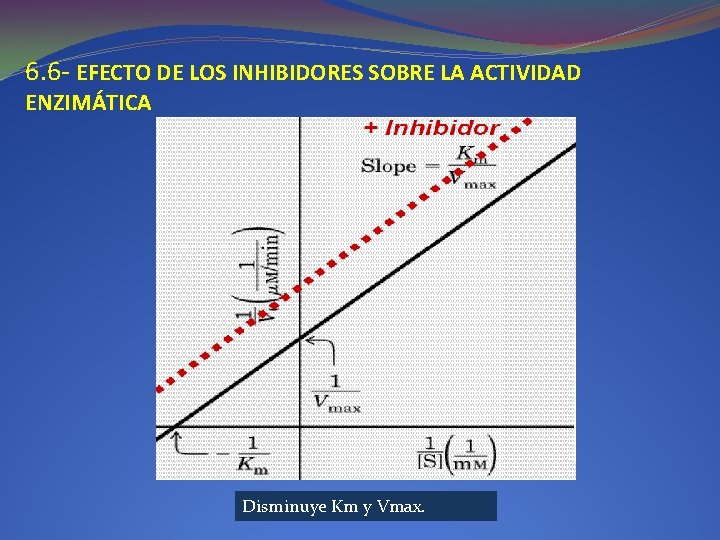 6. 6 - EFECTO DE LOS INHIBIDORES SOBRE LA ACTIVIDAD ENZIMÁTICA Disminuye Km y