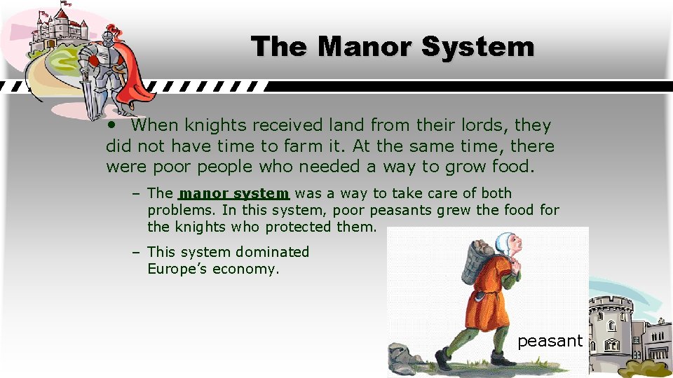 The Manor System • When knights received land from their lords, they did not