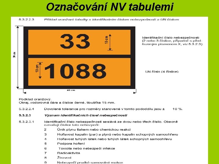 Označování NV tabulemi 