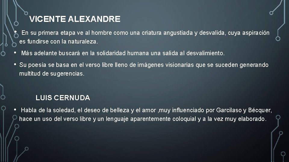 VICENTE ALEXANDRE • En su primera etapa ve al hombre como una criatura angustiada