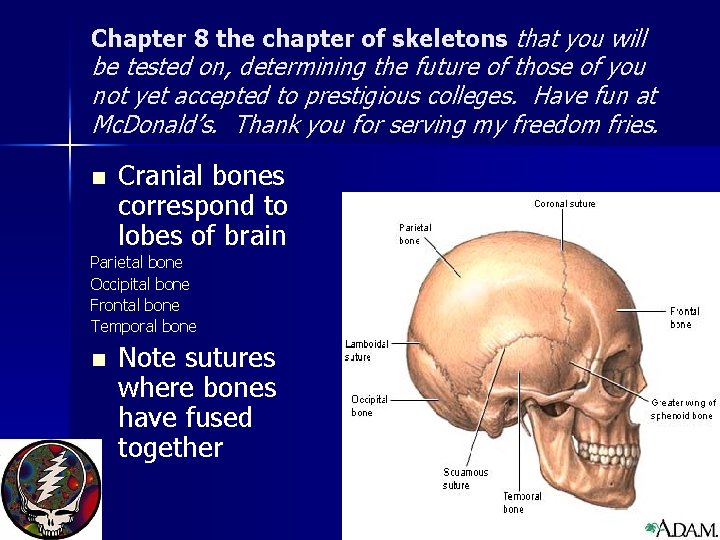 Chapter 8 the chapter of skeletons that you will be tested on, determining the