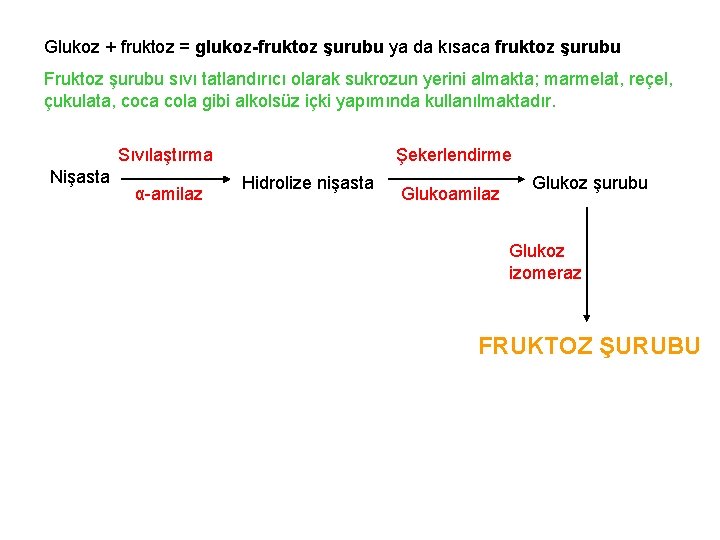 Glukoz + fruktoz = glukoz-fruktoz şurubu ya da kısaca fruktoz şurubu Fruktoz şurubu sıvı