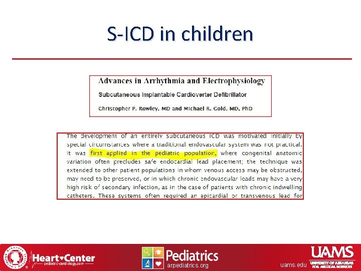 S-ICD in children arpediatrics. org uams. edu 