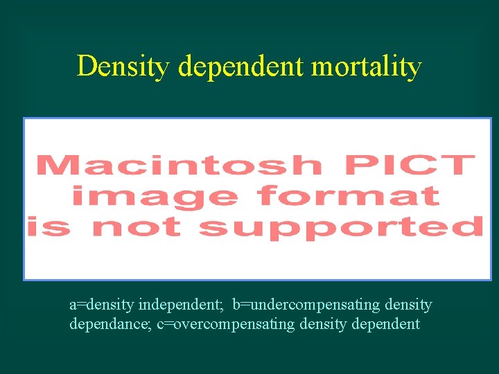 Density dependent mortality a=density independent; b=undercompensating density dependance; c=overcompensating density dependent 