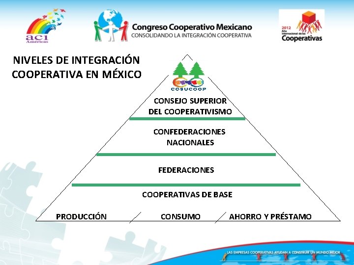 NIVELES DE INTEGRACIÓN COOPERATIVA EN MÉXICO CONSEJO SUPERIOR DEL COOPERATIVISMO CONFEDERACIONES NACIONALES FEDERACIONES COOPERATIVAS