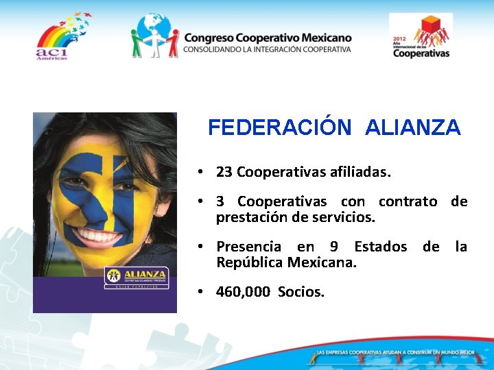 FEDERACIÓN ALIANZA • 23 Cooperativas afiliadas. • 3 Cooperativas contrato de prestación de servicios.