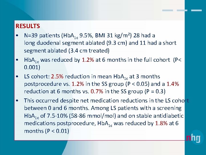 RESULTS • N=39 patients (Hb. A 1 c 9. 5%, BMI 31 kg/m 2)