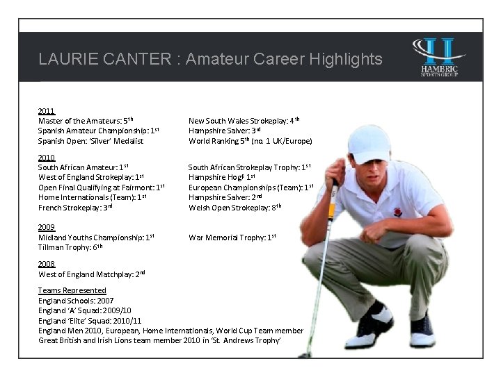 LAURIE CANTER : Amateur Career Highlights 2011 Master of the Amateurs: 5 th Spanish