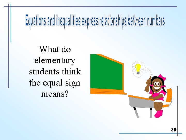 What do elementary students think the equal sign means? 38 
