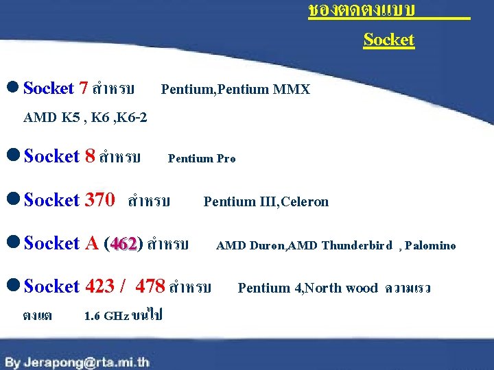 ชองตดตงแบบ Socket l Socket 7 สำหรบ Pentium, Pentium MMX AMD K 5 , K