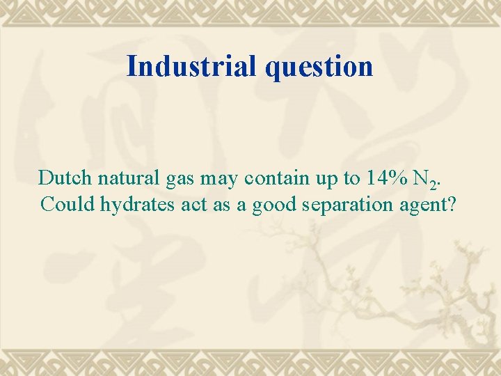 Industrial question Dutch natural gas may contain up to 14% N 2. Could hydrates