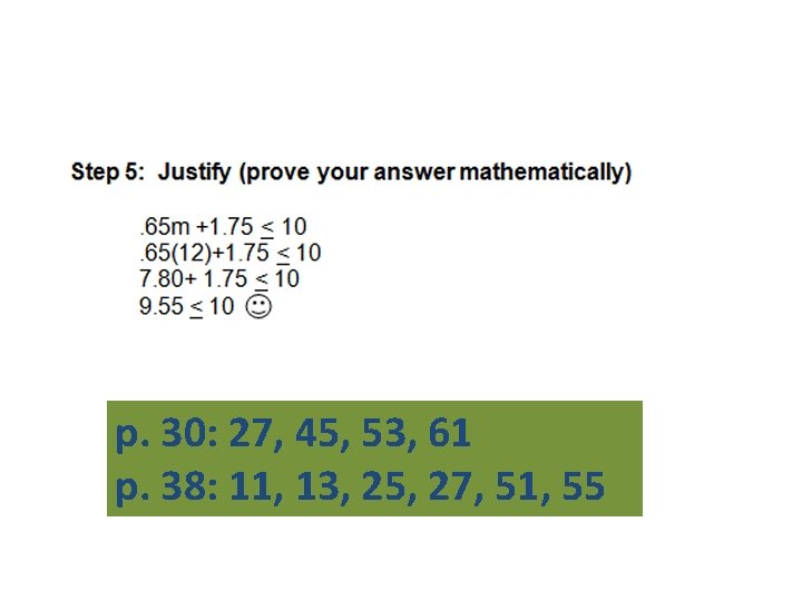 p. 30: 27, 45, 53, 61 p. 38: 11, 13, 25, 27, 51, 55