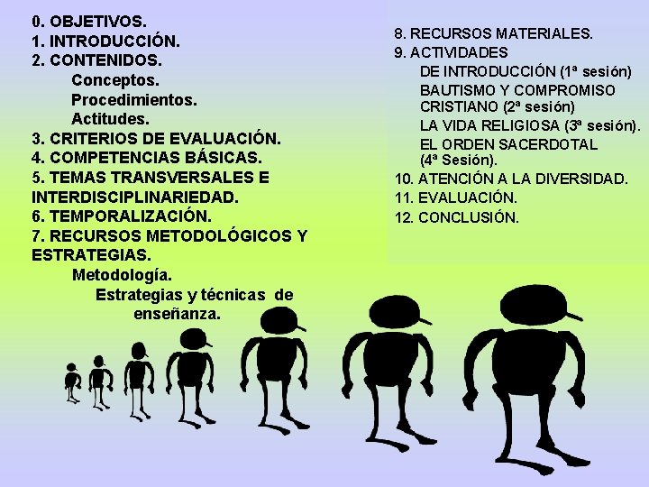 0. OBJETIVOS. 1. INTRODUCCIÓN. 2. CONTENIDOS. Conceptos. Procedimientos. Actitudes. 3. CRITERIOS DE EVALUACIÓN. 4.