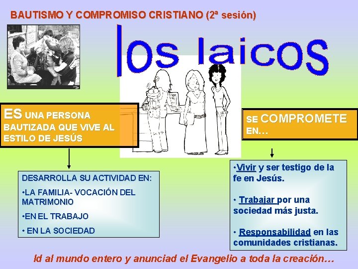 BAUTISMO Y COMPROMISO CRISTIANO (2ª sesión) ES UNA PERSONA BAUTIZADA QUE VIVE AL ESTILO