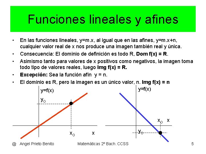 Funciones lineales y afines • • • En las funciones lineales, y=m. x, al