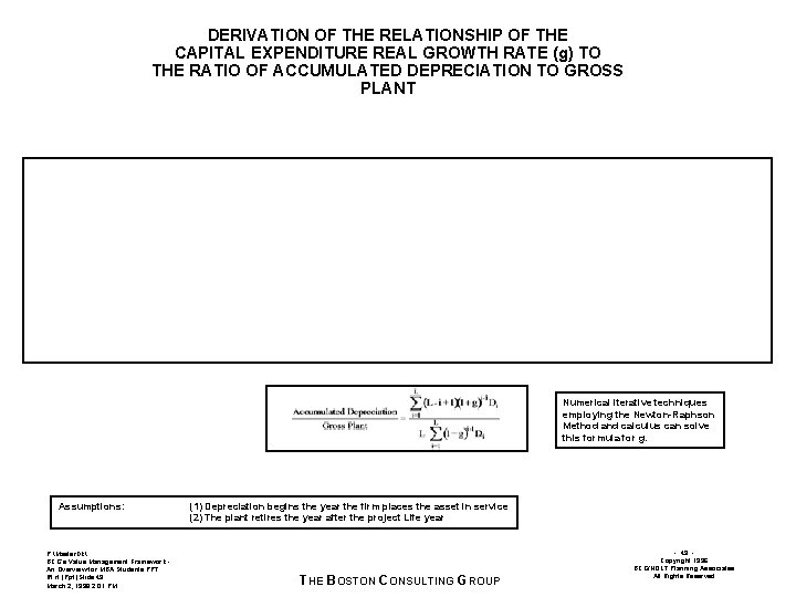 DERIVATION OF THE RELATIONSHIP OF THE CAPITAL EXPENDITURE REAL GROWTH RATE (g) TO THE