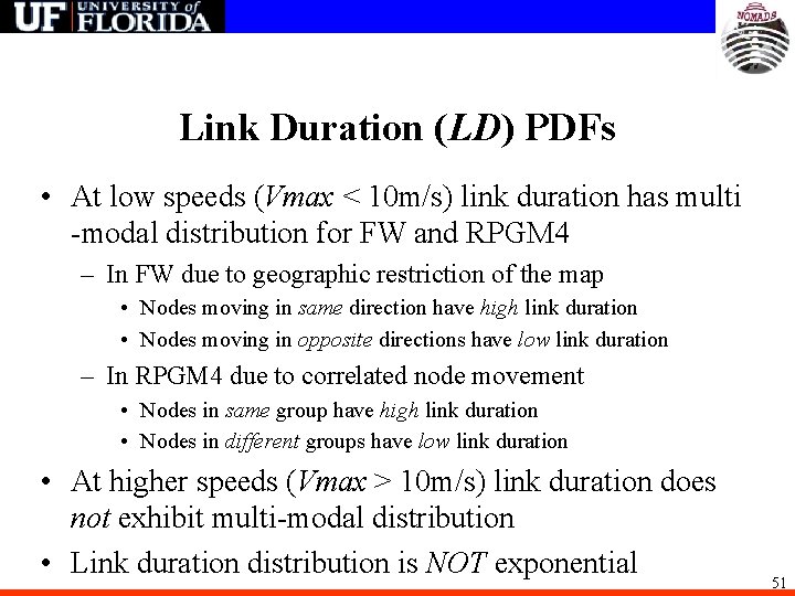 Link Duration (LD) PDFs • At low speeds (Vmax < 10 m/s) link duration