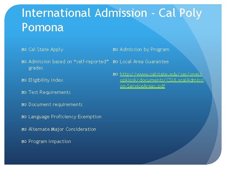International Admission - Cal Poly Pomona Cal State Apply Admission by Program Admission based