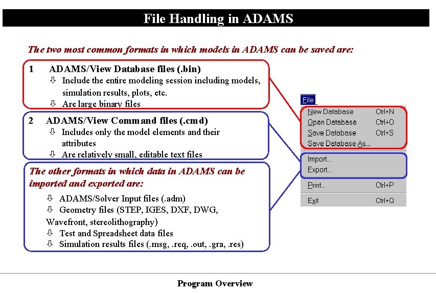 File Handling in ADAMS The two most common formats in which models in ADAMS