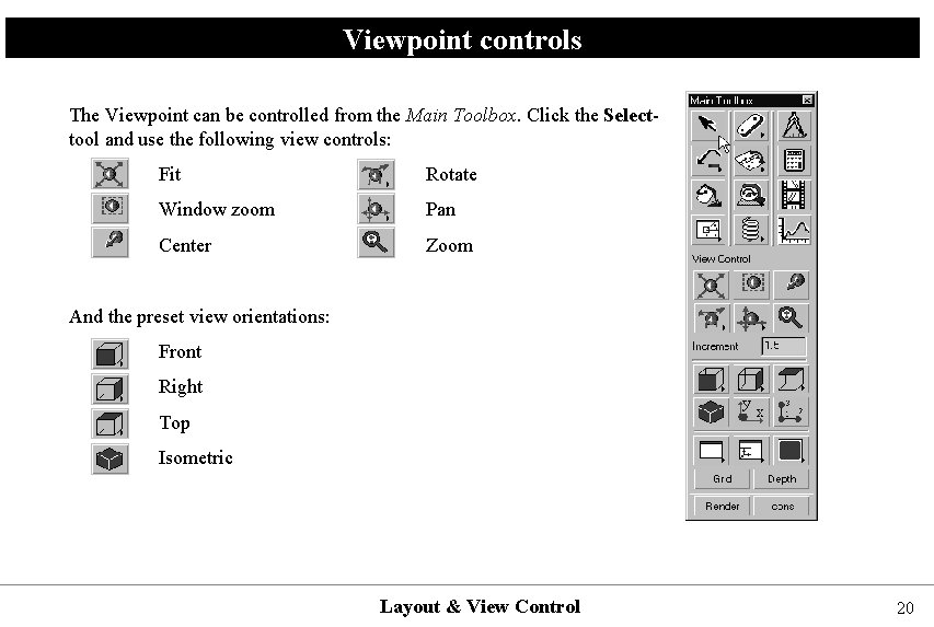Viewpoint controls The Viewpoint can be controlled from the Main Toolbox. Click the Selecttool