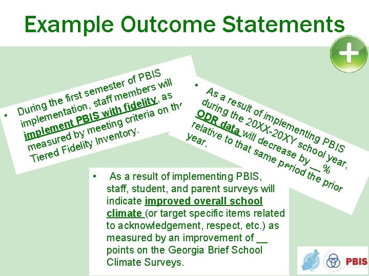 Example Outcome Statements S I B of P will r • e t s