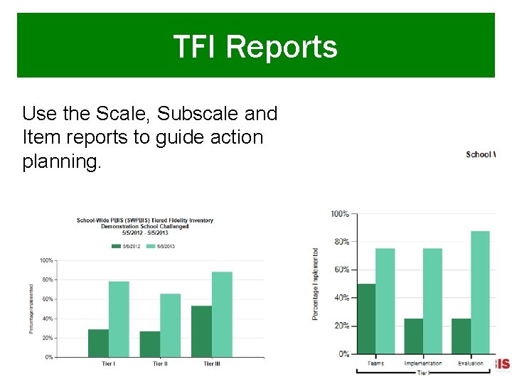 TFI Reports Use the Scale, Subscale and Item reports to guide action planning. 
