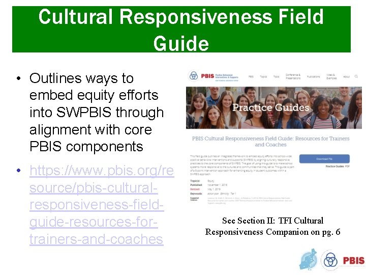 Cultural Responsiveness Field Guide • Outlines ways to embed equity efforts into SWPBIS through