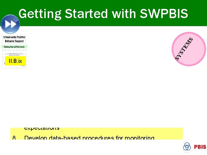 Getting Started with SWPBIS II. B. ix 3. Identify positive SW behavioral expectations 4.