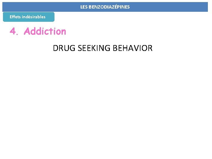 LES BENZODIAZÉPINES Effets indésirables 4. Addiction DRUG SEEKING BEHAVIOR 