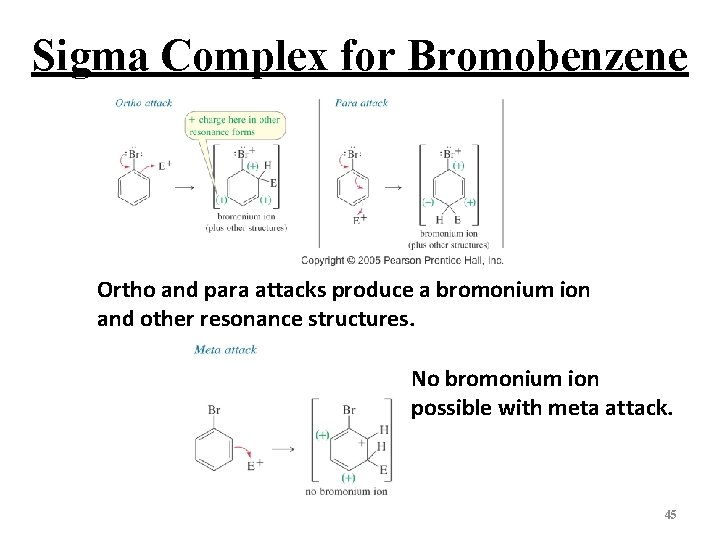 Sigma Complex for Bromobenzene Ortho and para attacks produce a bromonium ion and other