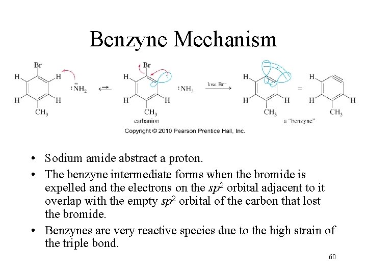 Benzyne Mechanism • Sodium amide abstract a proton. • The benzyne intermediate forms when