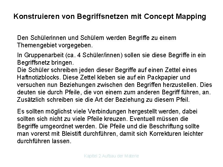 Konstruieren von Begriffsnetzen mit Concept Mapping Den Schülerinnen und Schülern werden Begriffe zu einem