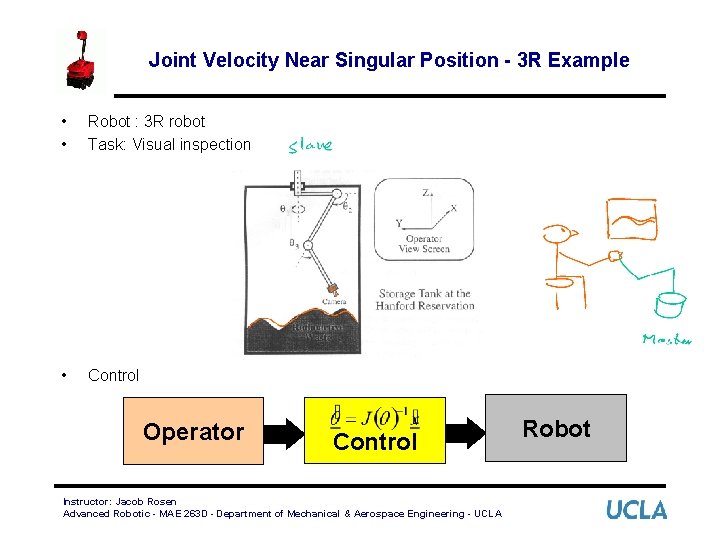 Joint Velocity Near Singular Position - 3 R Example • • Robot : 3