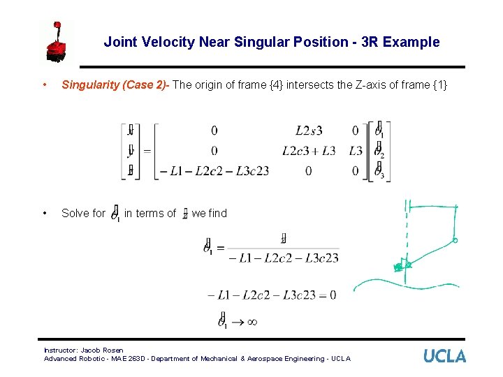 Joint Velocity Near Singular Position - 3 R Example • Singularity (Case 2)- The