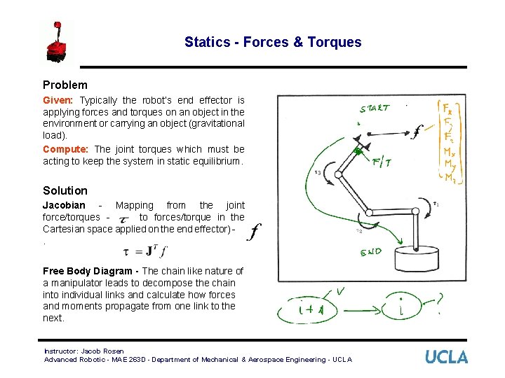 Statics - Forces & Torques Problem Given: Typically the robot’s end effector is applying