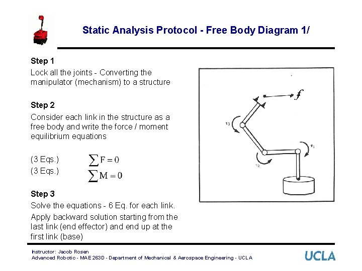 Static Analysis Protocol - Free Body Diagram 1/ Step 1 Lock all the joints