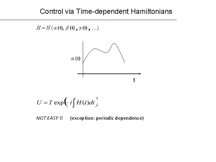 Control via Time-dependent Hamiltonians H = H (a (t), b (t) , g (t)