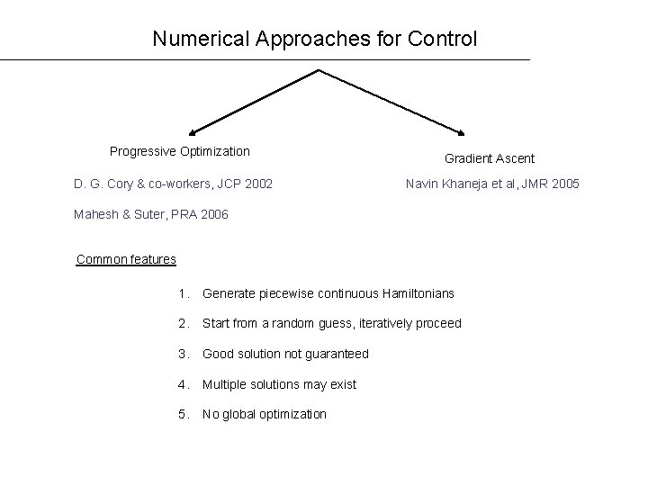 Numerical Approaches for Control Progressive Optimization D. G. Cory & co-workers, JCP 2002 Gradient