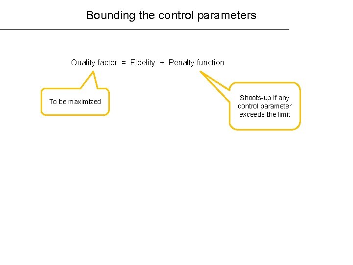Bounding the control parameters Quality factor = Fidelity + Penalty function To be maximized