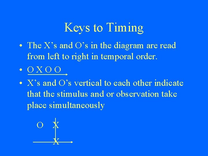 Keys to Timing • The X’s and O’s in the diagram are read from